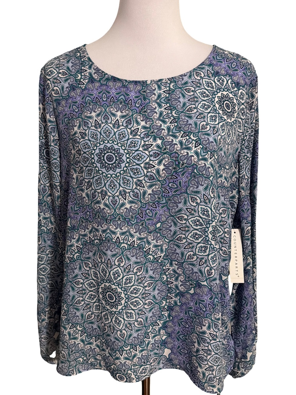 Counterparts Blue and Purple Paisley Medallion Long Sleeve Top